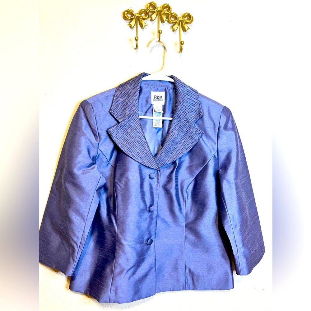 R&M Richards Satin Purple Formal Jacket with Textured Collar - Mother of Bride
